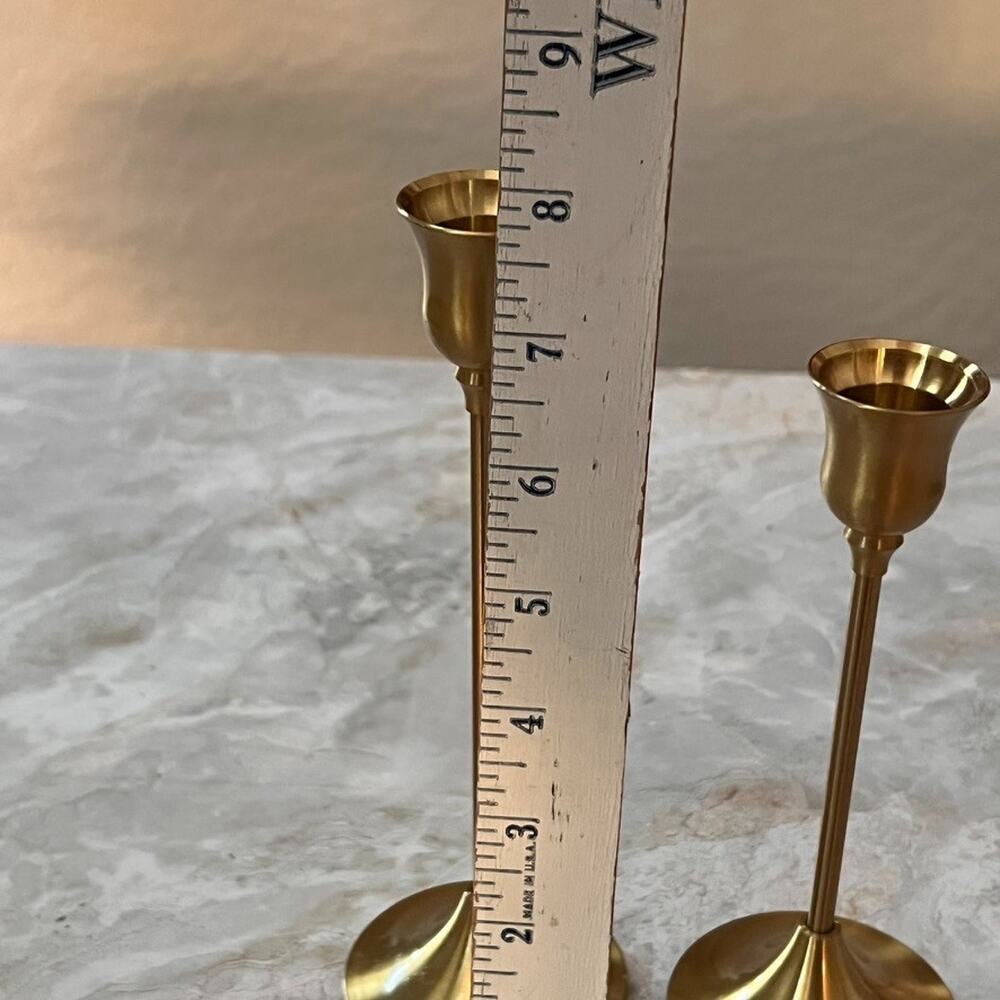 Set of 2 Gold Metal Taper Candle Holders 7.75" & 6.5" Tall - Picture 5 of 7